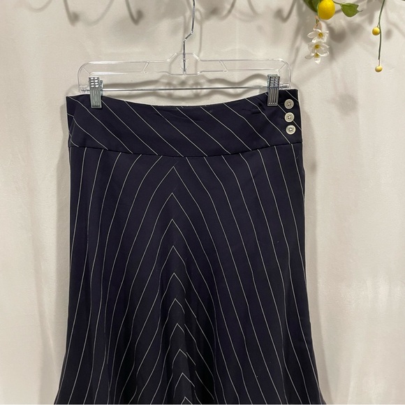 Y2K Ralph Lauren silk navy blue white stripe chevron flowy skirt wide band - Picture 4 of 6